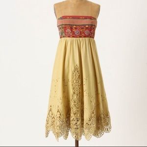 Anthropologie Zehavale Strapless Embroidered Crochet Lace Bohemian Dress